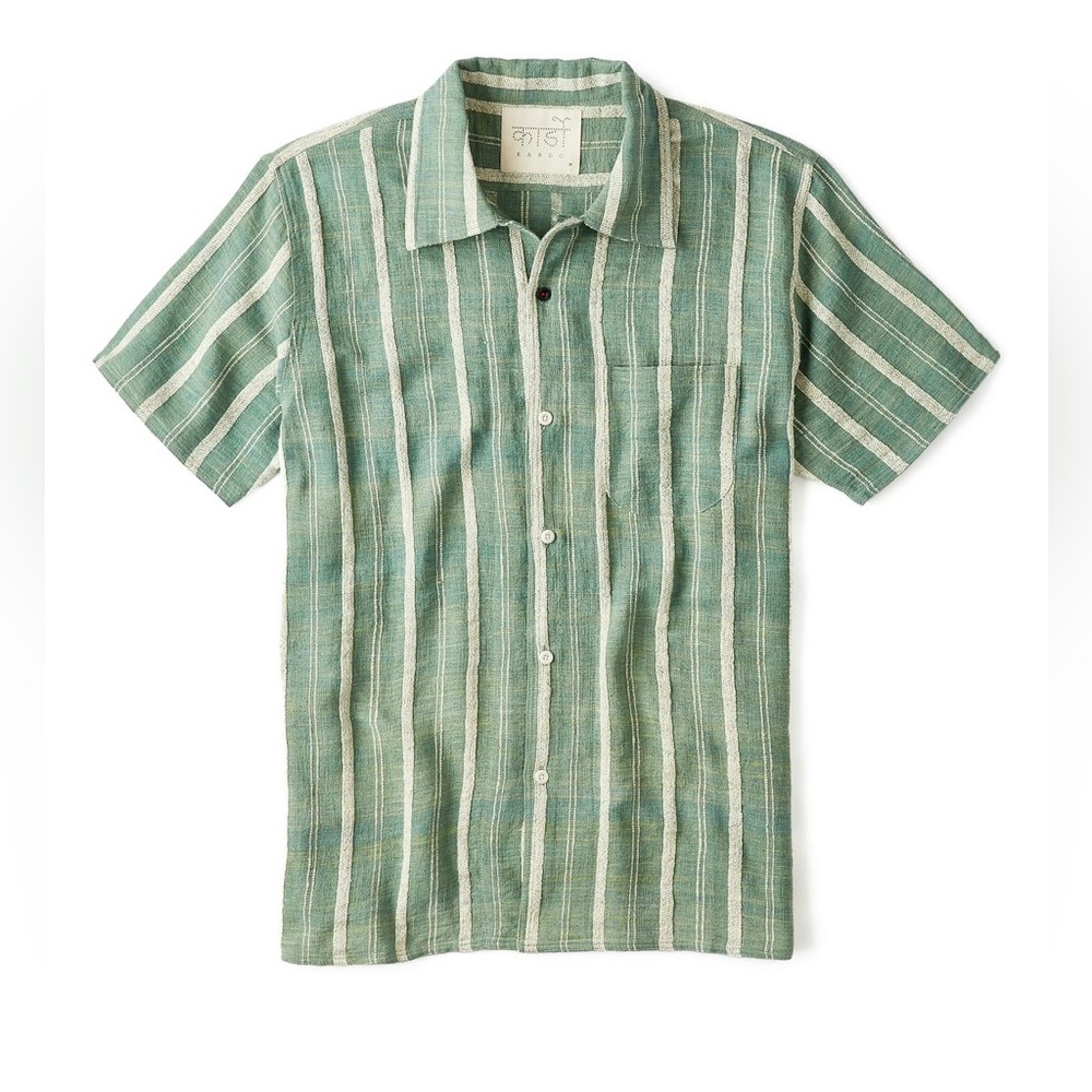 Kardo Green Chintan Handwoven Short Sleeve Shirt Men’s M